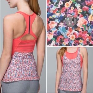Lululemon Floral Orange Coral Tank Top Mesh With M